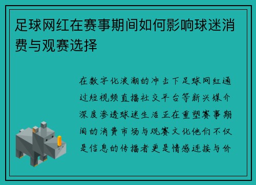 足球网红在赛事期间如何影响球迷消费与观赛选择